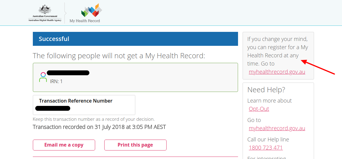 My Health Record website - opt-out page done!